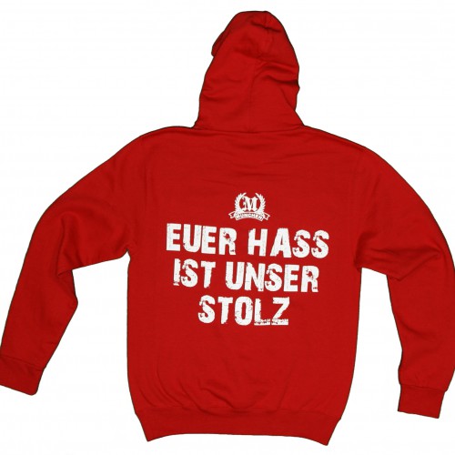 Kapuzen Pullover „München Euer Hass ist unser Stolz“ in rot
